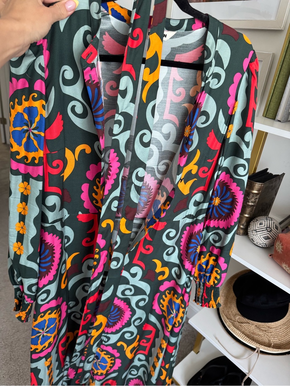 Boden Green Midi Dress with Pink, Orange and Blue Print - Picture 4 of 5